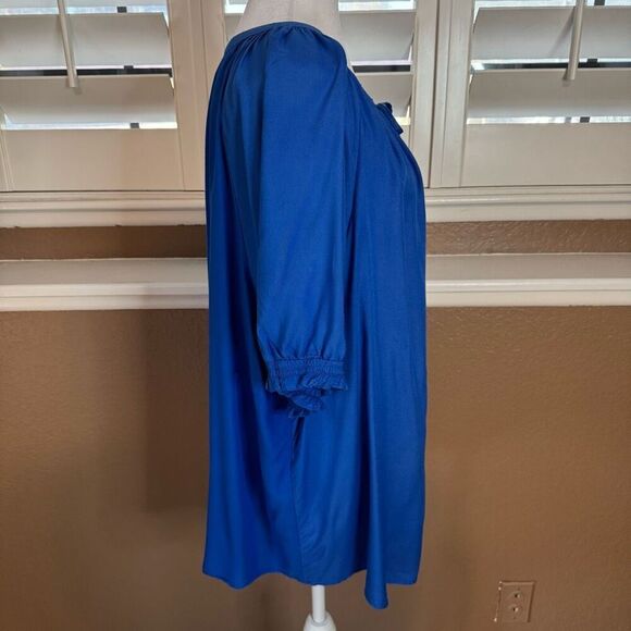 Lane Bryant Women's 22/24 Smock Sleeve Embroidered Tunic Top Blue White Beachy - Picture 4 of 8